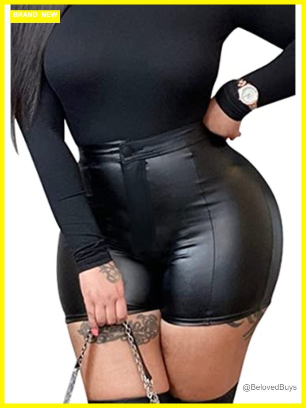 High Waisted Faux Leather Biker Shorts for Women with Zipper Closure